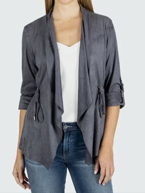 Kut from the Kloth Dianne Dark Grey Faux Suede Jacket With Pockets Size Large